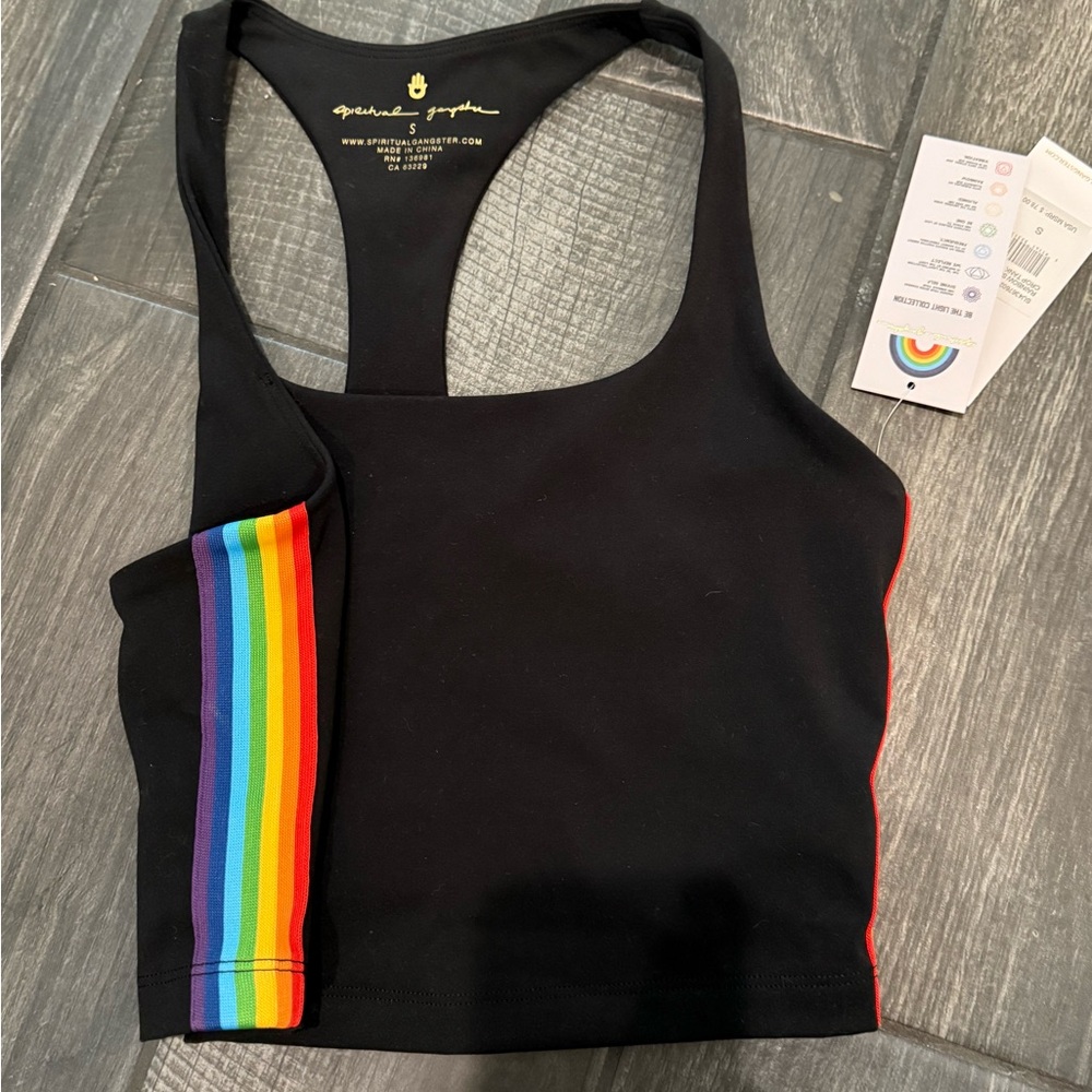 Spiritual Gangster Black Crop Top with Rainbow Sides - Picture 4 of 7
